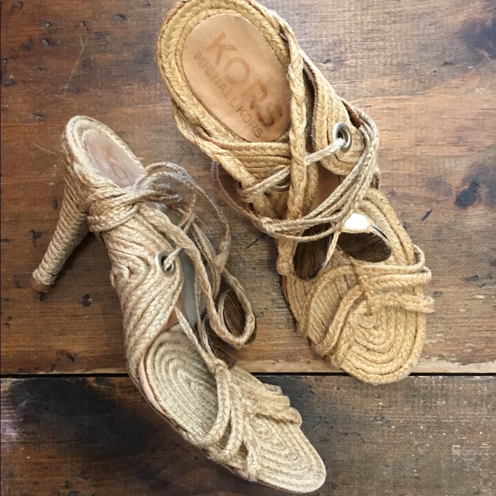 KORS Michael Kors Natural Rope Lace-Up High Heel Sandals